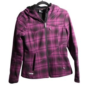 Spyder Womens Plaid Fleece Lined Hooded Jacket Purple Black Size Small Outdoor‎